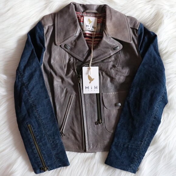 NWT Anthropologie M.i.H Denim Sleeved Leather Jacket - Picture 1 of 7